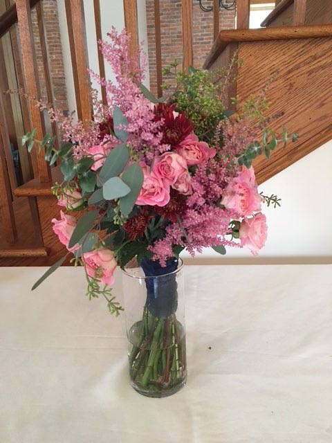 Pink rose and pink astilbe bridesmaid bouquet