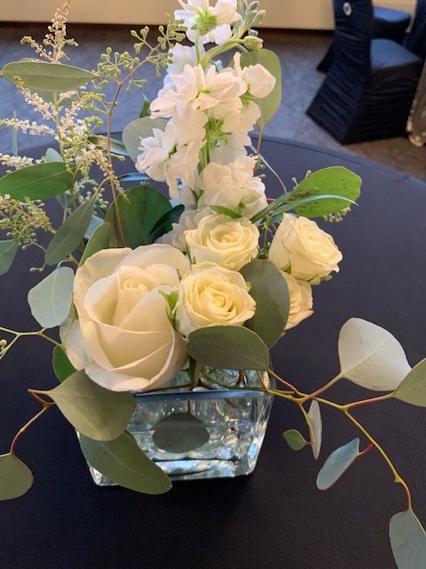 White rose and astilbe centerpiece